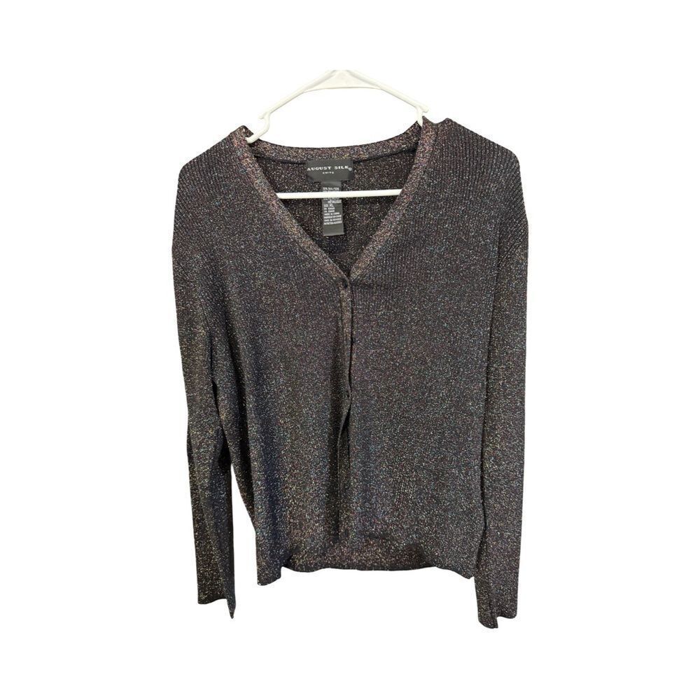 August Silk Metallic Rainbow Sparkle Silk Blend Cardigan XL